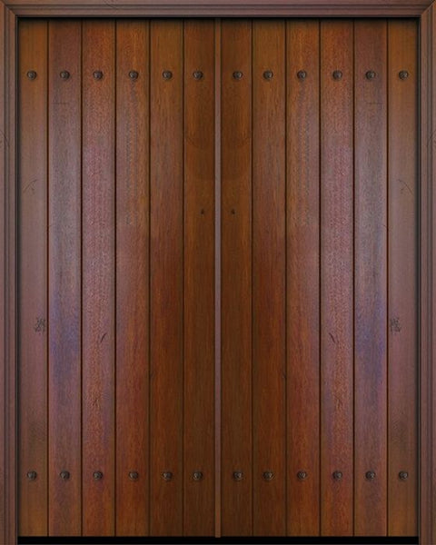 WDMA 84x96 Door (7ft by 8ft) Exterior Swing Mahogany 42in x 96in Double Square Top Plank Portobello Door with Clavos 1