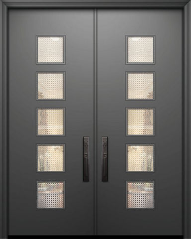 WDMA 84x96 Door (7ft by 8ft) Exterior Smooth 42in x 96in Double Venice Solid Contemporary Door w/Metal Grid 1