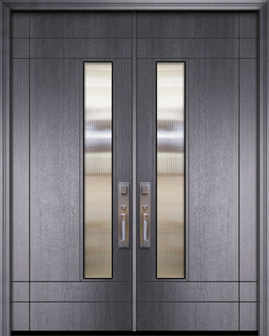 WDMA 84x96 Door (7ft by 8ft) Exterior Mahogany 42in x 96in Double Santa Barbara Contemporary Door w/Textured Glass 1