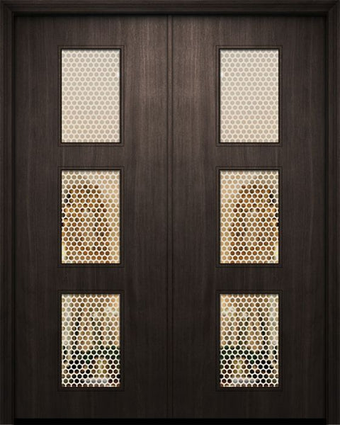 WDMA 84x96 Door (7ft by 8ft) Exterior Mahogany 42in x 96in Double Newport Solid Contemporary Door w/Metal Grid 1