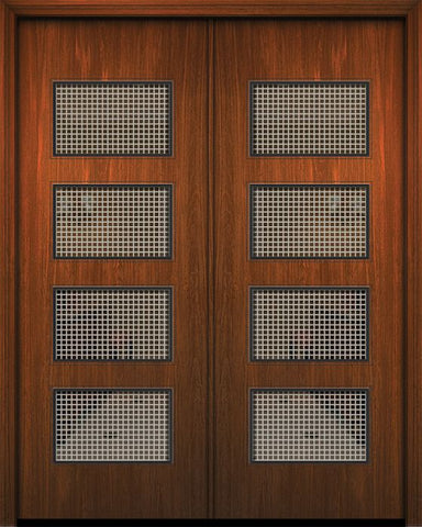 WDMA 84x96 Door (7ft by 8ft) Exterior Mahogany 42in x 96in Double Santa Monica Solid Contemporary Door w/Metal Grid 1