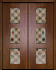 WDMA 84x96 Door (7ft by 8ft) Exterior Mahogany 42in x 96in Double Newport Contemporary Door w/Metal Grid 1