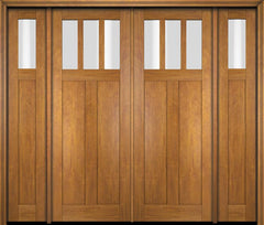 WDMA 86x80 Door (7ft2in by 6ft8in) Exterior Swing Mahogany 3 Horizontal Lite Craftsman Double Entry Door Sidelights 1