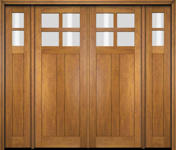 WDMA 86x80 Door (7ft2in by 6ft8in) Exterior Swing Mahogany 4 Lite Craftsman Double Entry Door Sidelights 1