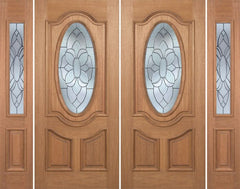 WDMA 88x80 Door (7ft4in by 6ft8in) Exterior Mahogany Carmel Double Door/2side w/ BO Glass - 6ft8in Tall 1