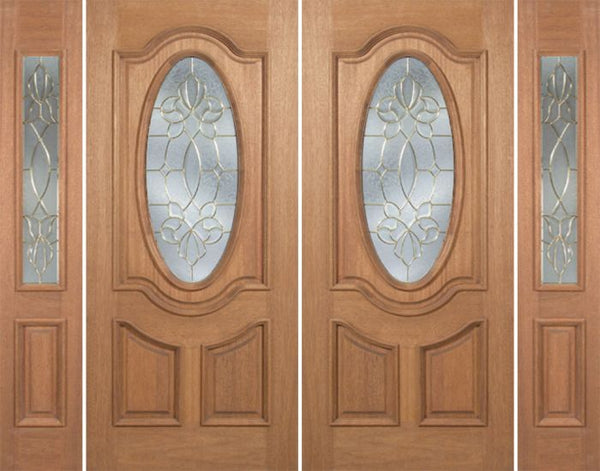 WDMA 88x80 Door (7ft4in by 6ft8in) Exterior Mahogany Carmel Double Door/2side w/ CO Glass - 6ft8in Tall 1