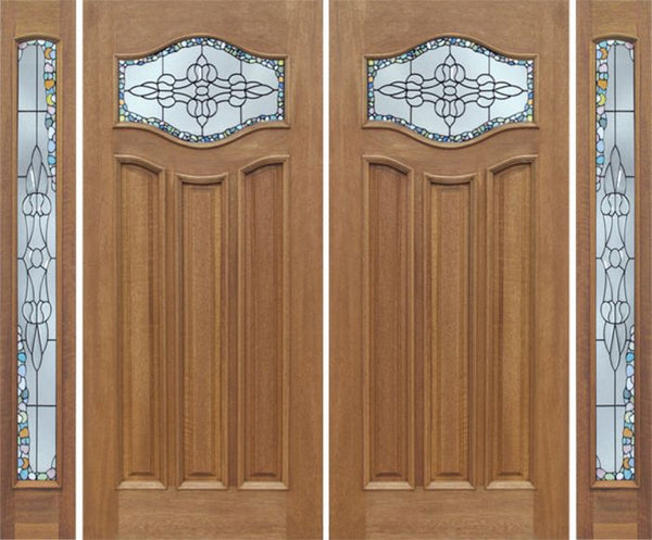 WDMA 88x80 Door (7ft4in by 6ft8in) Exterior Mahogany Wisteria Double Door/2side w/ Tiffany Glass 1