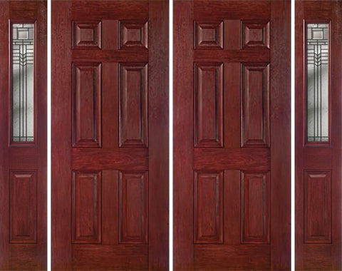 WDMA 88x80 Door (7ft4in by 6ft8in) Exterior Cherry Six Panel Double Entry Door Sidelights 1/2 Lite KP Glass 1