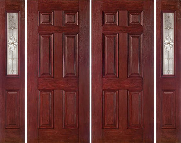 WDMA 88x80 Door (7ft4in by 6ft8in) Exterior Cherry Six Panel Double Entry Door Sidelights 1/2 Lite HM Glass 1