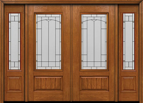 WDMA 88x80 Door (7ft4in by 6ft8in) Exterior Cherry Plank Panel 3/4 Lite Double Entry Door Sidelights Topaz Glass 1