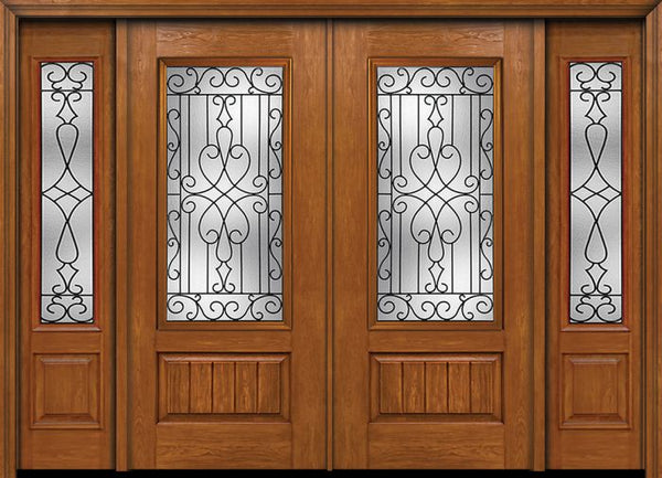 WDMA 88x80 Door (7ft4in by 6ft8in) Exterior Cherry Plank Panel 3/4 Lite Double Entry Door Sidelights Wyngate Glass 1