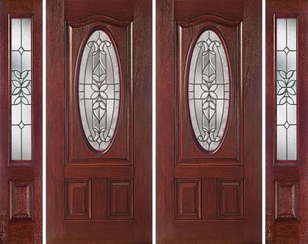 WDMA 88x80 Door (7ft4in by 6ft8in) Exterior Cherry Oval Three Panel Double Entry Door Sidelights CD Glass 1