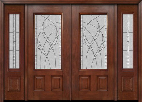 WDMA 88x80 Door (7ft4in by 6ft8in) Exterior Mahogany 3/4 Lite Two Panel Double Entry Door Sidelights Waterside Glass 1