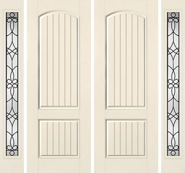 WDMA 88x96 Door (7ft4in by 8ft) Exterior Smooth 8ft 2 Panel Plank Soft Arch Star Double Door 2 Sides Salinas Full Lite Flush 1