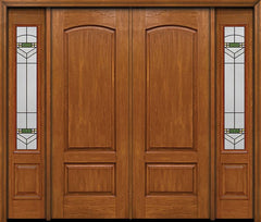 WDMA 88x96 Door (7ft4in by 8ft) Exterior Cherry 96in Two Panel Camber Double Entry Door Sidelights Greenfield Glass 1