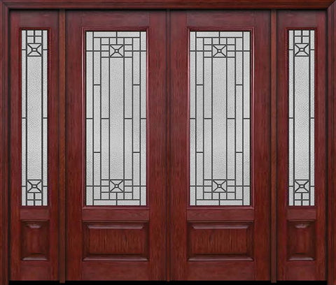 WDMA 88x96 Door (7ft4in by 8ft) Exterior Cherry 96in 3/4 Lite Double Entry Door Sidelights Courtyard Glass 1