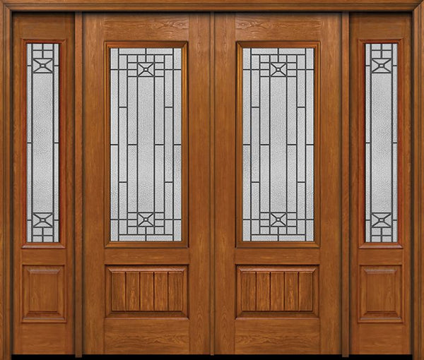 WDMA 88x96 Door (7ft4in by 8ft) Exterior Cherry 96in Plank Panel 3/4 Lite Double Entry Door Sidelights Courtyard Glass 1