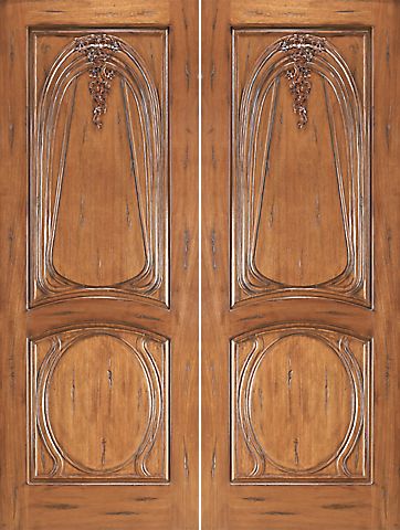 WDMA 96x120 Door (8ft by 10ft) Exterior Mahogany AN-2013-2 Hand Carved 2-Panel Art Nouveau Double Door 1