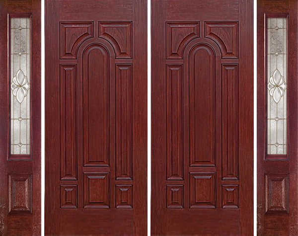 WDMA 96x80 Door (8ft by 6ft8in) Exterior Cherry Center Arch Panel Solid Double Entry Door Sidelights HM Glass 1