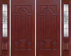 WDMA 96x80 Door (8ft by 6ft8in) Exterior Cherry Center Arch Panel Solid Double Entry Door Sidelights CD Glass 1