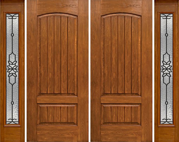 WDMA 96x80 Door (8ft by 6ft8in) Exterior Cherry Plank Two Panel Double Entry Door Sidelights Full Lite w/ MD Glass 1