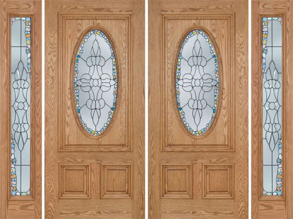 WDMA 96x80 Door (8ft by 6ft8in) Exterior Oak Watson Double Door/2side w/ Tiffany Glass 1