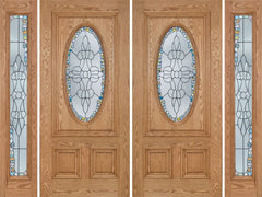 WDMA 96x80 Door (8ft by 6ft8in) Exterior Oak Watson Double Door/2side w/ Tiffany Glass 1