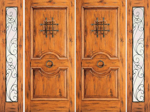 WDMA 96x80 Door (8ft by 6ft8in) Exterior Knotty Alder Double Door with Two Sidelights Alder Speakeasy 1