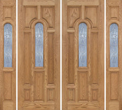 WDMA 96x96 Door (8ft by 8ft) Exterior Oak Carrick Double Door/2side w/ L Glass - 8ft Tall 1