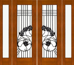 WDMA 96x96 Door (8ft by 8ft) Exterior Mahogany Double 2-1/4 Art Nouveau Doors Sidelights Low-E Iron Work 1