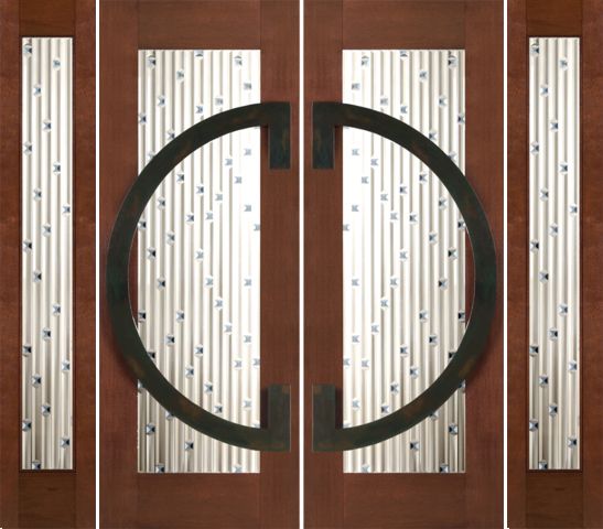 WDMA 96x96 Door (8ft by 8ft) Exterior Mahogany Double 2-1/4in Thick Doors Sidelights Art Glass Iron Work 1