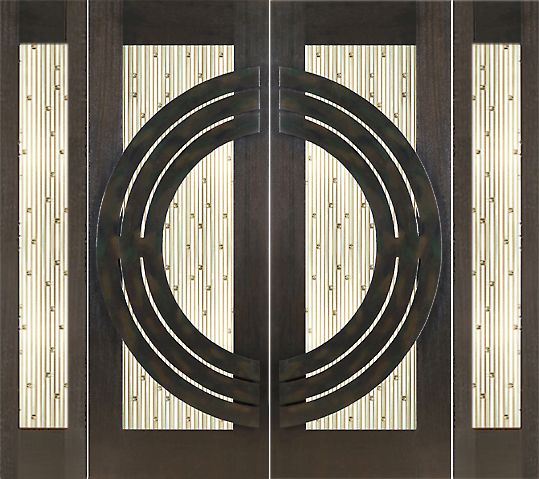 WDMA 96x96 Door (8ft by 8ft) Exterior Mahogany Double 2-1/4in Thick Doors Sidelights Art Glass Iron Work 1