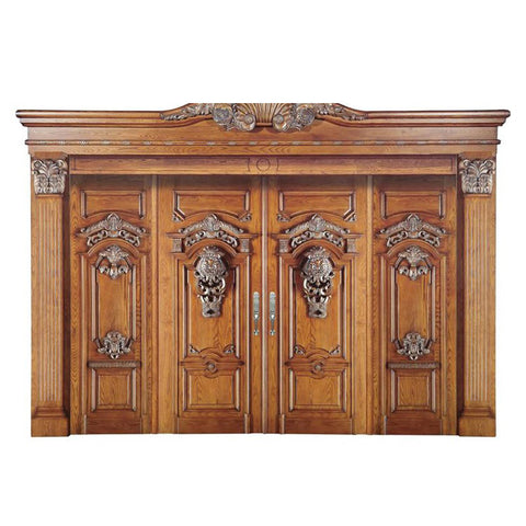 WDMA China Main Double Door Wooden Main Entrance Door Carving Design