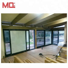 wood grain aluminum glass sliding door with built-in blinds on China WDMA